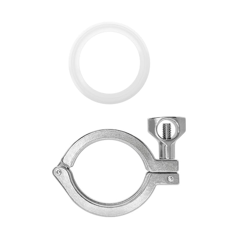 2" sanitary quick clamp and gasket on white background