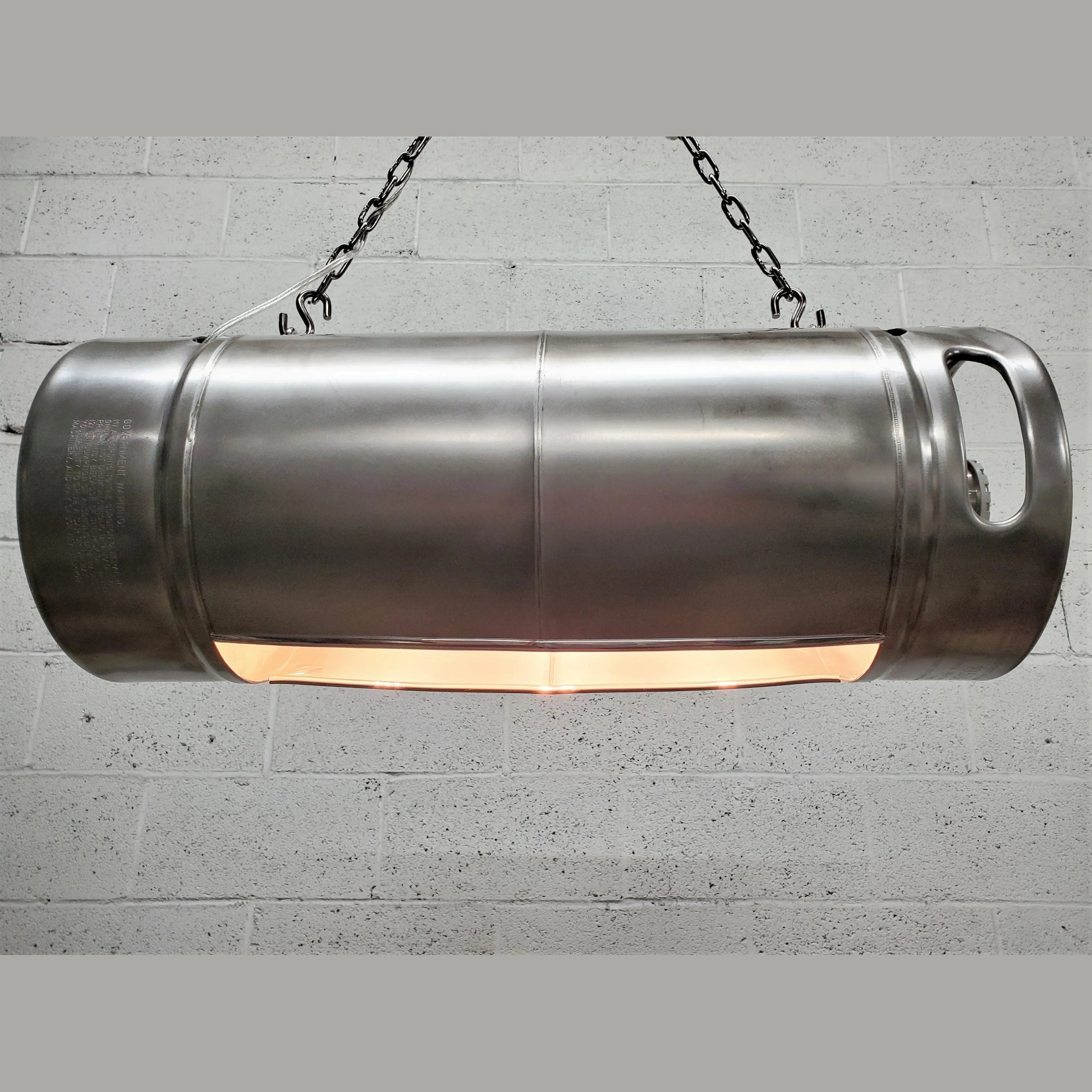 Stainless Keg Urinal Light hanging from chains